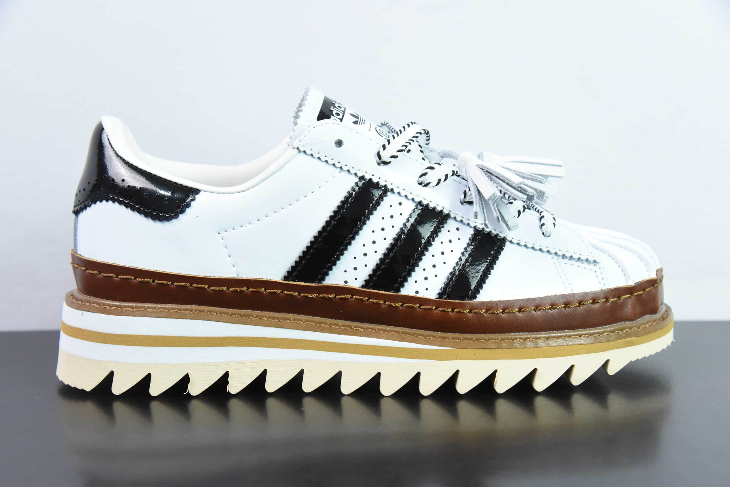 阿迪达斯Adidas CLOT x Adidas Originals SuperstarWhite Black陈冠希联名白黑流苏贝壳头锯齿底系列低帮布洛克雕花百搭休闲运动鞋纯原版本 货号：IH3132