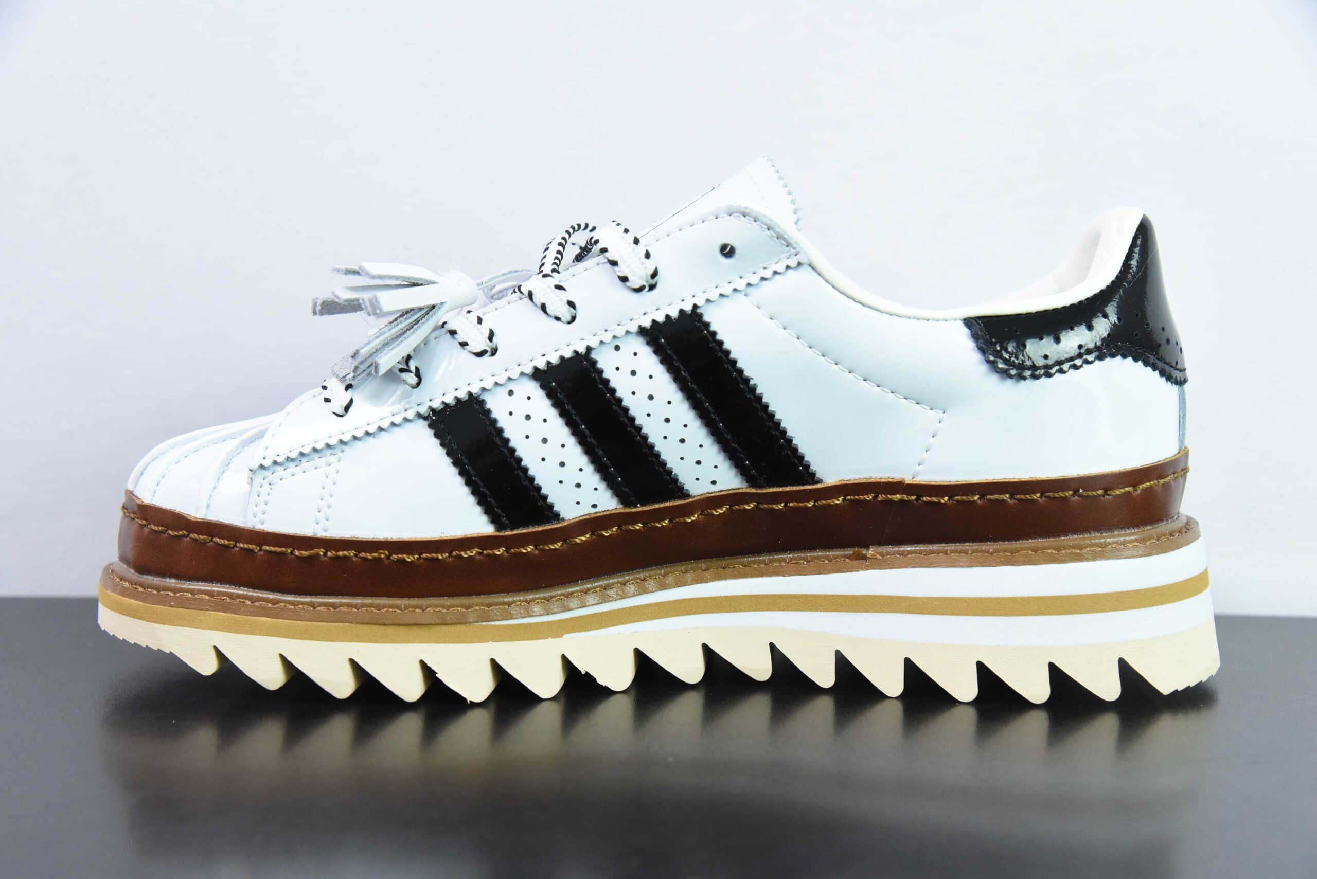 阿迪达斯Adidas CLOT x Adidas Originals SuperstarWhite Black陈冠希联名白黑流苏贝壳头锯齿底系列低帮布洛克雕花百搭休闲运动鞋纯原版本 货号：IH3132