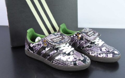 阿迪达斯Adidas Wales Bonner x AD Originals Samba 黑绿紫蛇纹联名款圆头三叶草桑巴德训鞋纯原版本 货号：IH3262