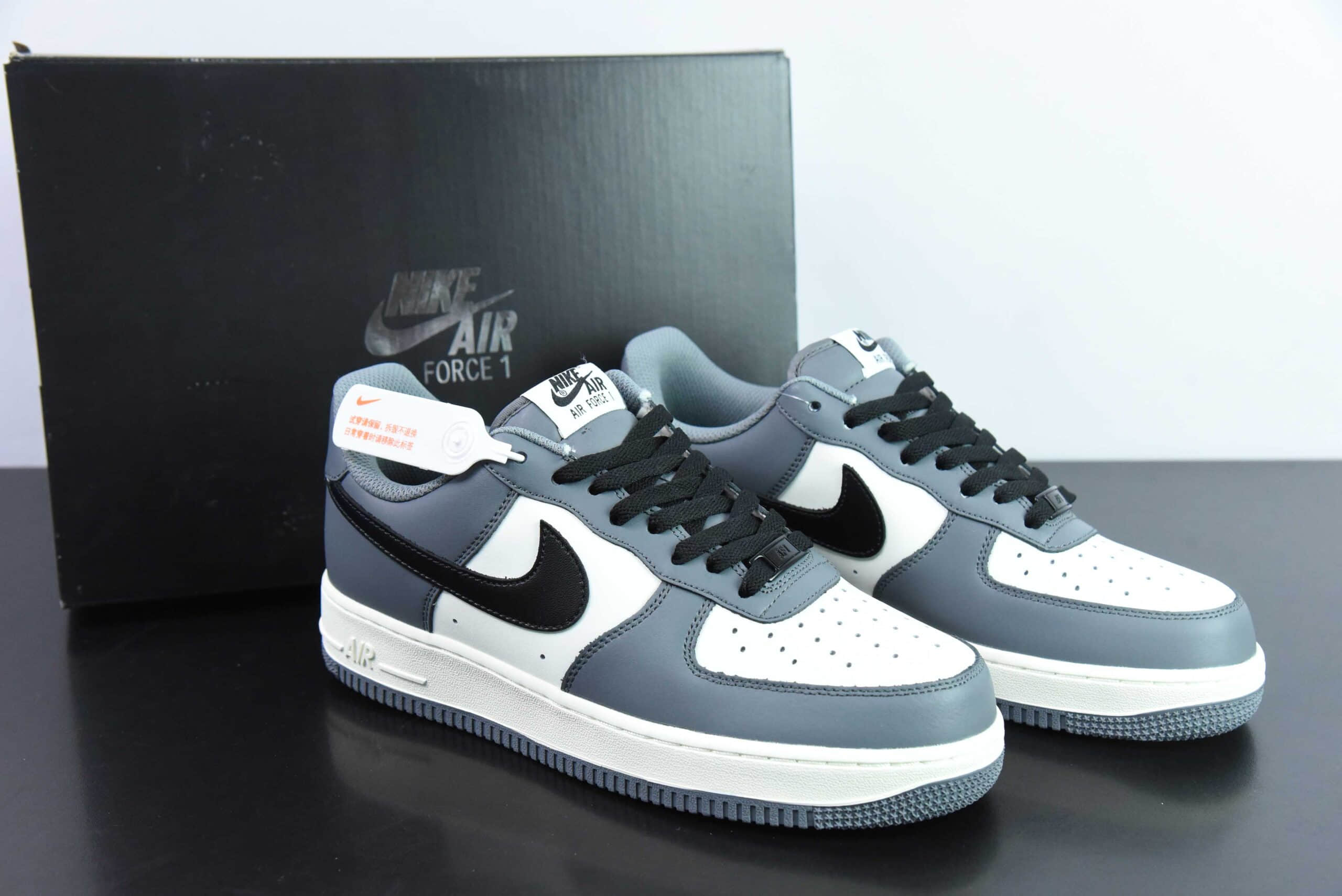 耐克Nike By You Air Force 1'07 Low拼接米白水泥灰黑空军一号低帮休闲板鞋纯原版本 货号：DD7798-216