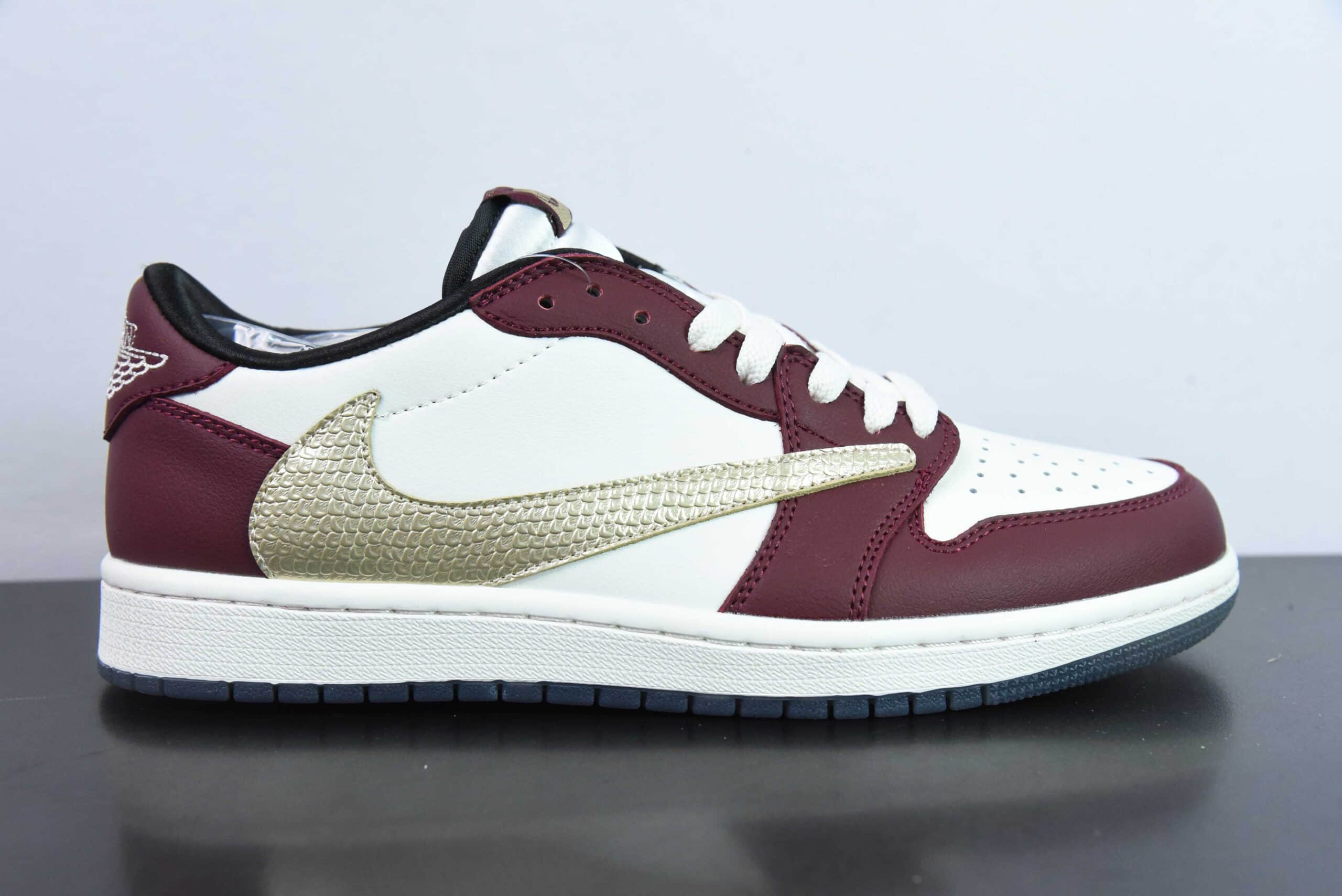 乔丹Air Jordan Travis Scott x Air Jordan 1 Low OG Reverse Mocha TS联名龙年限定红金倒钩低帮复古篮球鞋纯原版本 货号：FJ5735-100