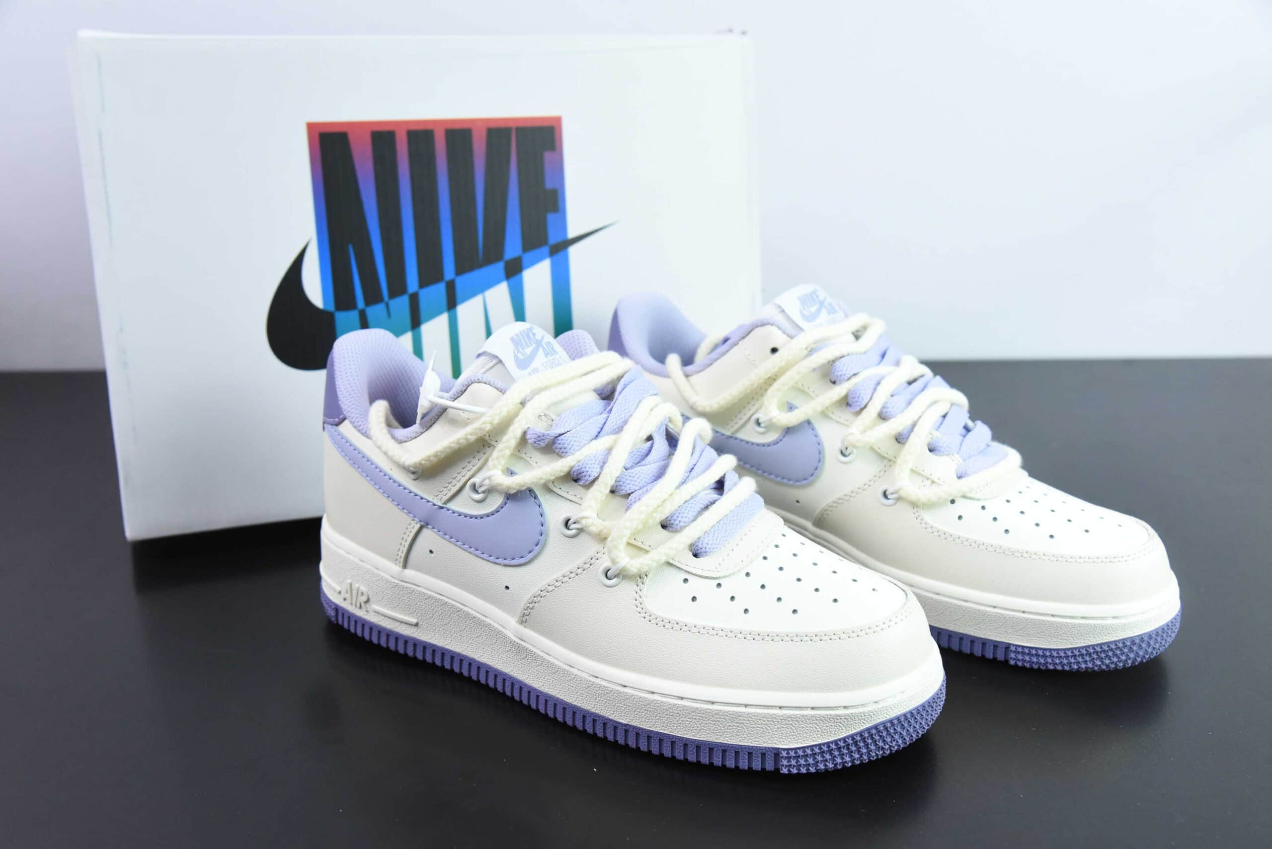 耐克Nike Air Force 1´07 Low白紫绑绳空军一号低帮百搭休闲运动板鞋纯原版本 货号：BD7701-022