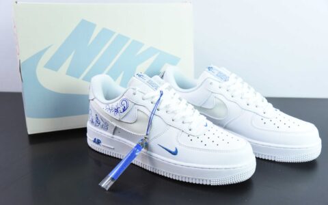 耐克Nike Air Force 1 AF1 白蓝青花瓷印花刺绣空军一号低帮休闲板鞋纯原版本 货号：FB8971-100