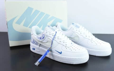 耐克Nike Air Force 1 AF1 白蓝青花瓷印花刺绣空军一号低帮休闲板鞋纯原版本 货号：FB8971-100