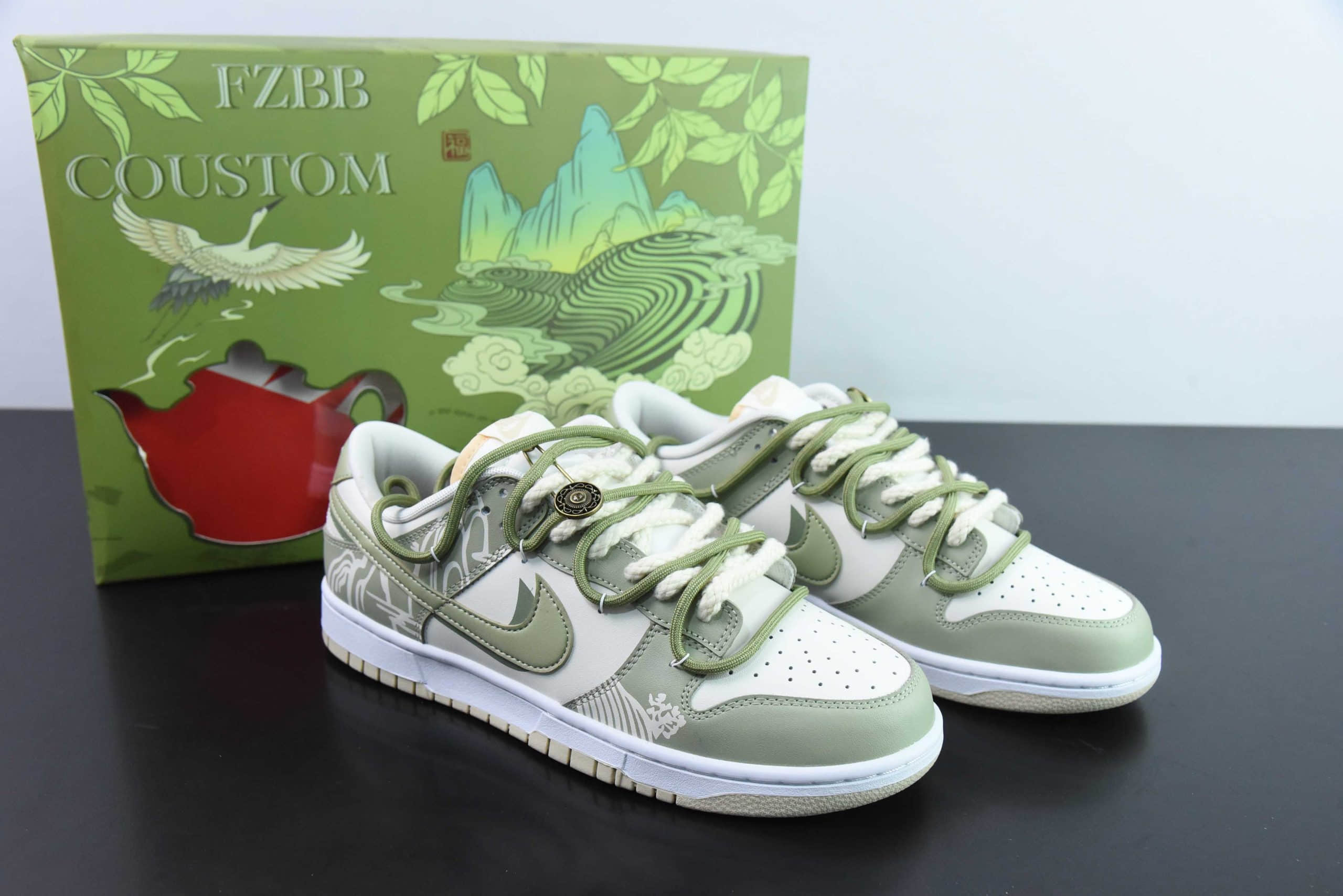 耐克Nike SB Dunk Low 国风宫廷龙井茶SB低帮休闲滑板鞋纯原版本 货号：DV0831-003