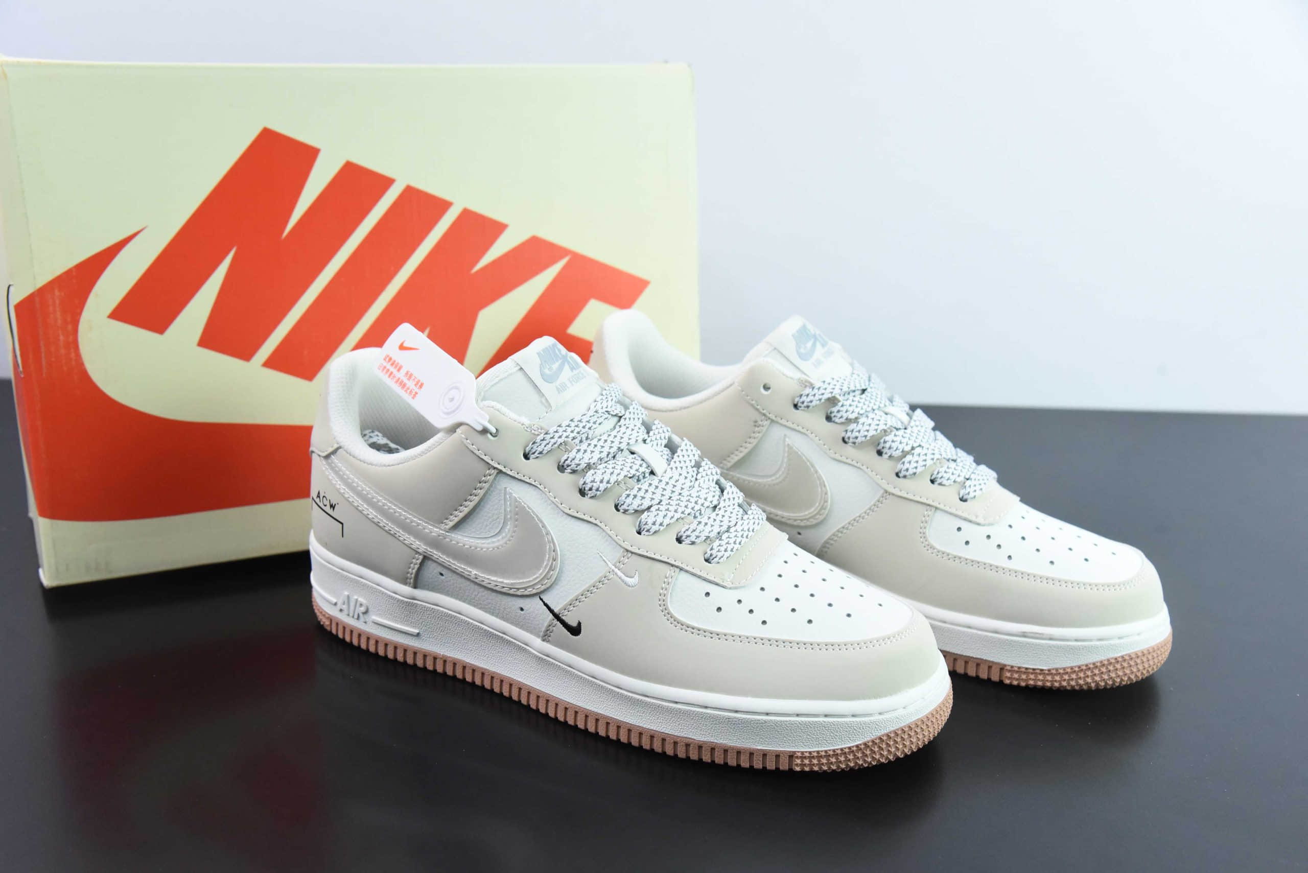 耐克Nike Air Force 1'07 Low 联名定制款卡其灰三勾空军一号低帮休闲板鞋纯原版本 货号：AC-639811