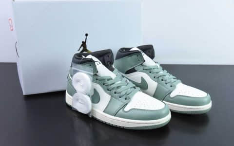 乔丹Air Jordan 1 Mid Jade SmokeAJ1中帮白绿复古休闲篮球鞋纯原版本 货号：BQ6472-130