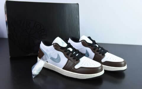 乔丹Air Jordan 1 Low GS”Mocha Blue Gray”AJ1“白棕摩卡棕牛仔刺绣低帮经典复古文化休闲运动篮球鞋纯原版本 货号：FQ7832-142