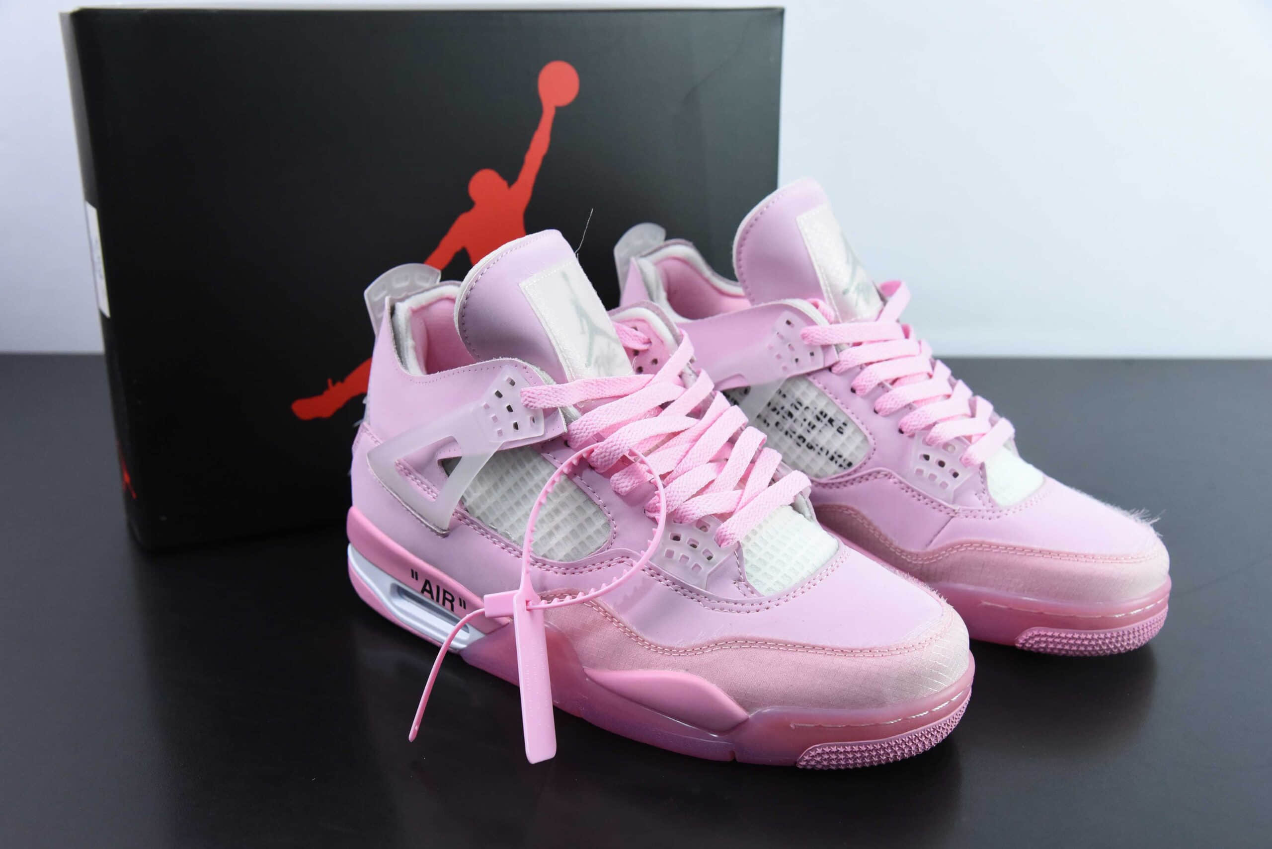 乔丹Off-White x Air Jordan AJ4 Retro OW粉色联名AJ4代中帮复古休闲运动文化篮球鞋纯原版本 货号：CV9388-105 