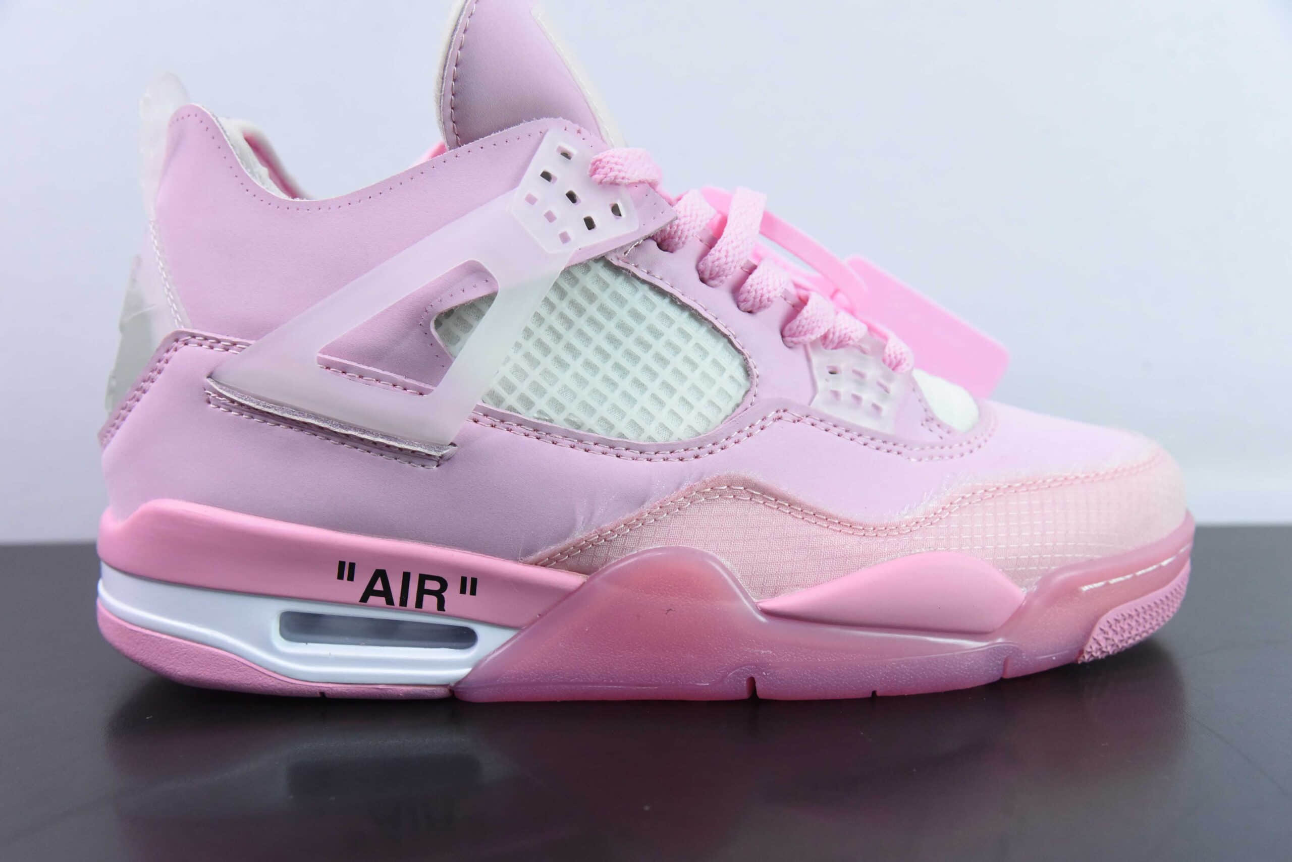 乔丹Off-White x Air Jordan AJ4 Retro OW粉色联名AJ4代中帮复古休闲运动文化篮球鞋纯原版本 货号：CV9388-105 