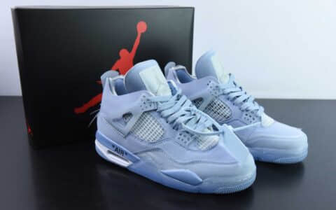 乔丹Off-White x Air Jordan AJ4 Retro OW蓝色联名AJ4中帮复古文化篮球鞋纯原版本 货号：CV9388-102