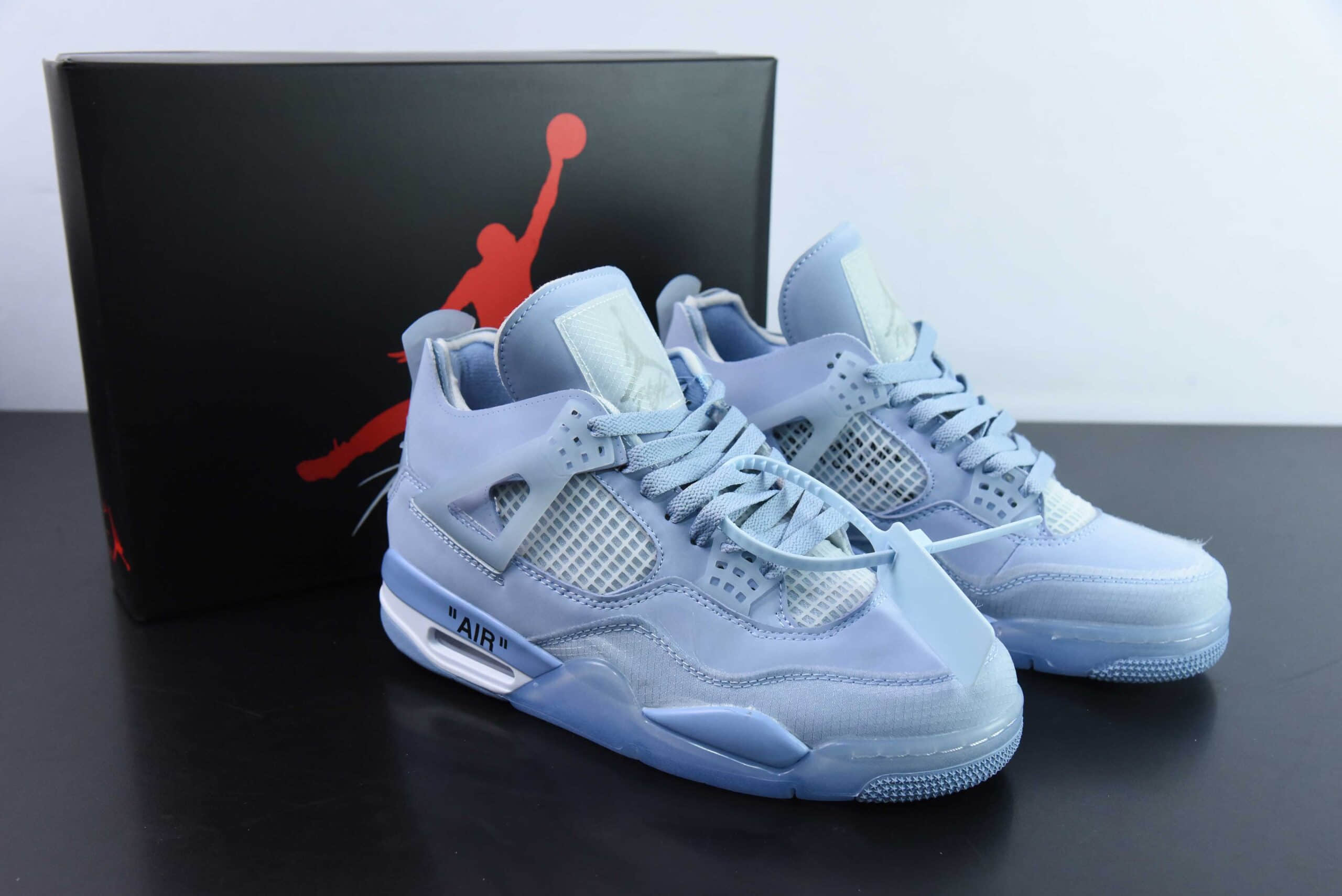 乔丹Off-White x Air Jordan AJ4 Retro OW蓝色联名AJ4中帮复古文化篮球鞋纯原版本 货号：CV9388-102 