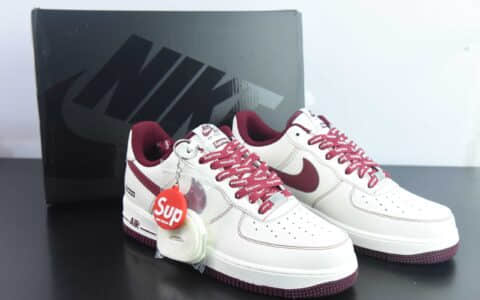 耐克Nike Supreme x NK Air Force 1‘07 Low LV8酒红联名款空军一号低帮休闲板鞋纯原版本 货号：SU0220-013