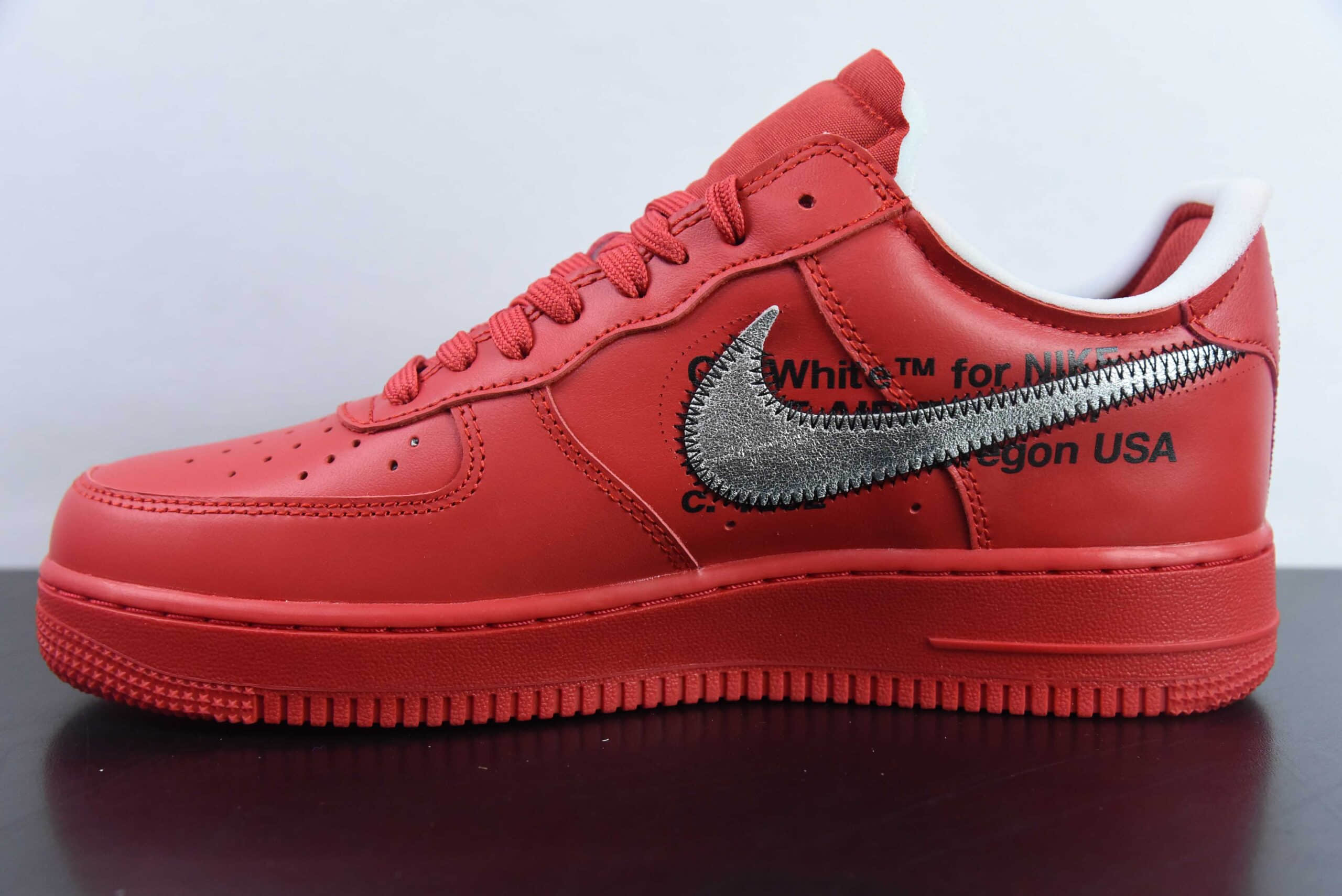 耐克Nike Off-White x NK Air Force 1 Red OW联名大红色艺术馆空军一号低帮休闲板鞋纯原版本 货号：AO4297-600