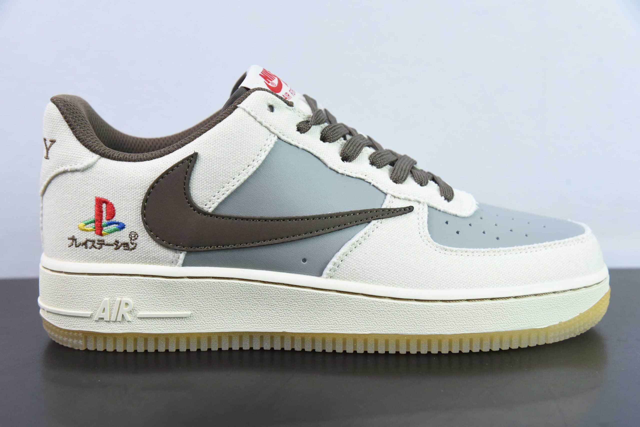 耐克Nike Travis Scott x Playstation x Nk Air Force 1'07 Low三方联名白蓝棕索尼倒钩反勾空军一号低帮板鞋纯原版本 货号：BQ5826-208