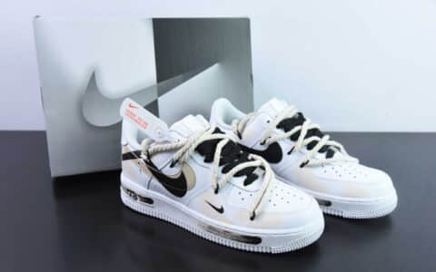 耐克Nike Air Force 1'07 Low 二次元主题米白黑喷绘断勾空军一号绑带低帮休闲板鞋纯原版本 货号：ZH0316-013