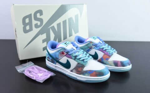 耐克Nike Futura Laboratories x NK SB Dunk Low白蓝扎染SB低帮休闲滑板鞋纯原版本 货号：HF6061-400