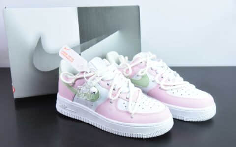 耐克Nike Air Force 1'07 Low GSPinkWhiteGraffiti粉白绿梦幻蝴蝶涂鸦绑绳空军一号低帮休闲板鞋纯原版本 货号：VV1998-013