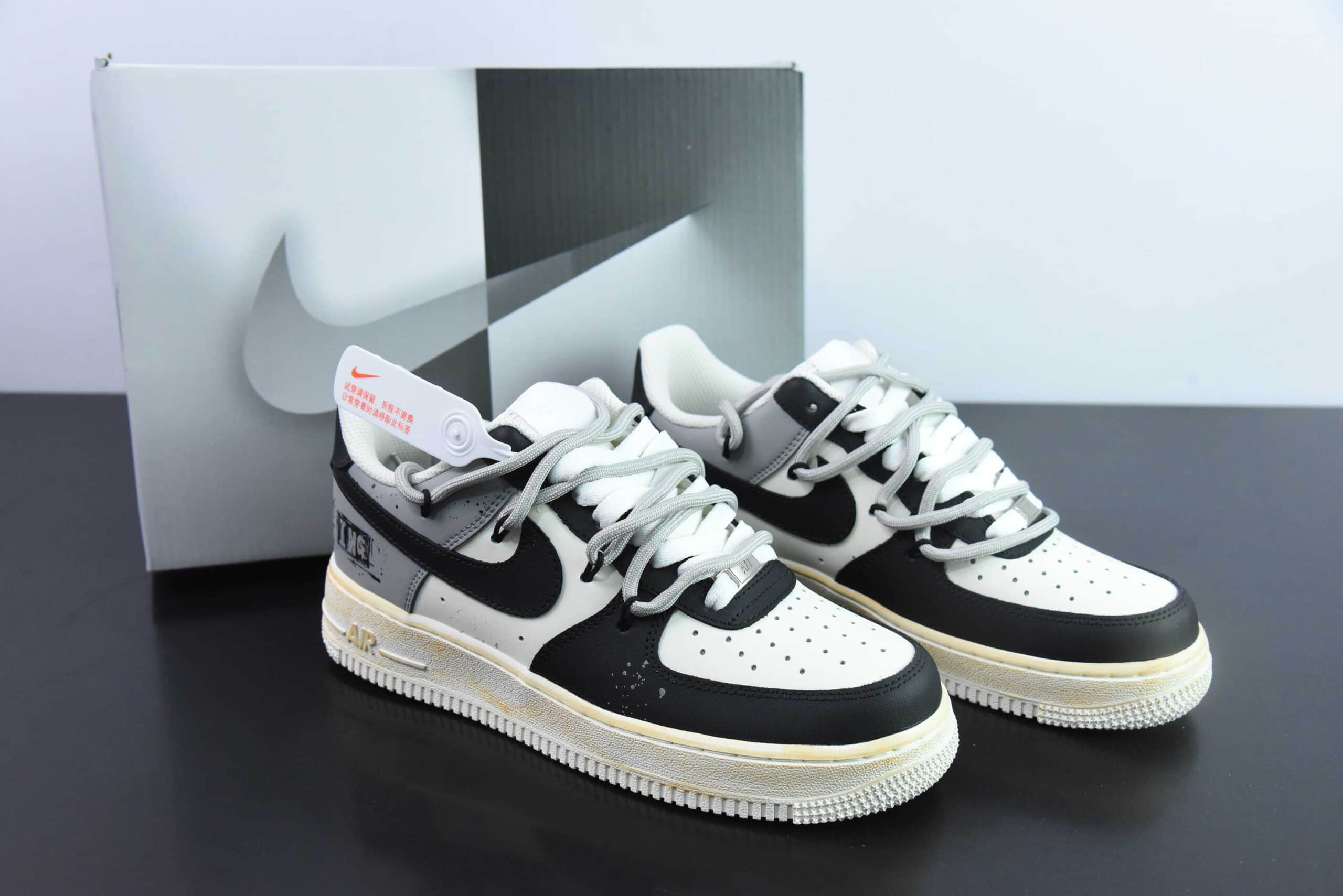 耐克Nike Air Force 1'07 Low 官方爆款定制二次元主题手绘喷绘黑白灰空军一号绑带低帮休闲板鞋纯原版本 货号：ZH0316-015 
