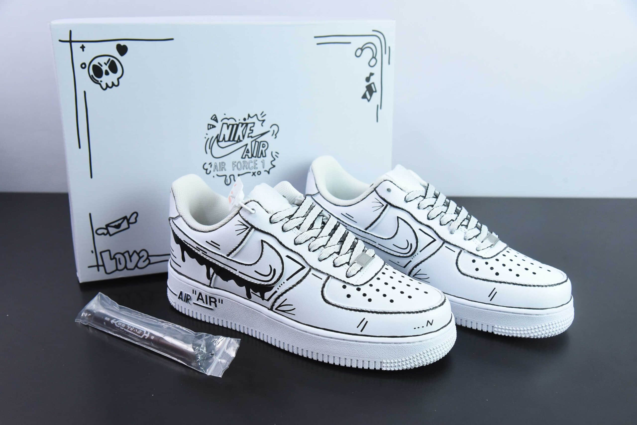 耐克Nike Air Force 1'07 Low 二次元黑白手绘富流油空军一号低帮休闲板鞋纯原版本 货号：CW2288-811