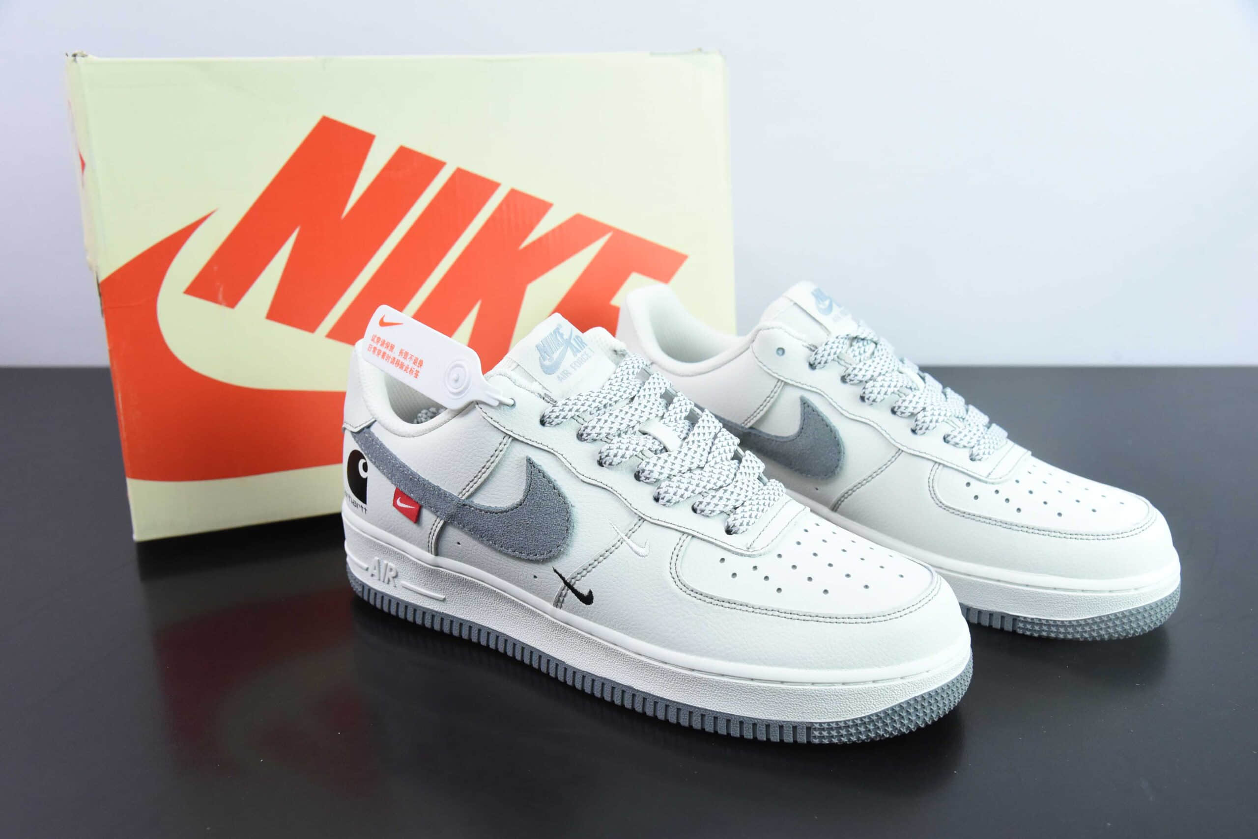 耐克Nike Air Force 1 Low 卡哈特白灰勾灰底空军一号低帮运动休闲板鞋纯原版本 货号：KH-769833 