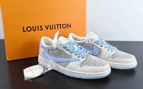 乔丹Travis Scott x Fragment Design x Jordan Air Jordan 1 Low OG SP AJ1 LV联名蔚蓝猪八低帮文化休闲板鞋纯原版本 货号：LX1988-101