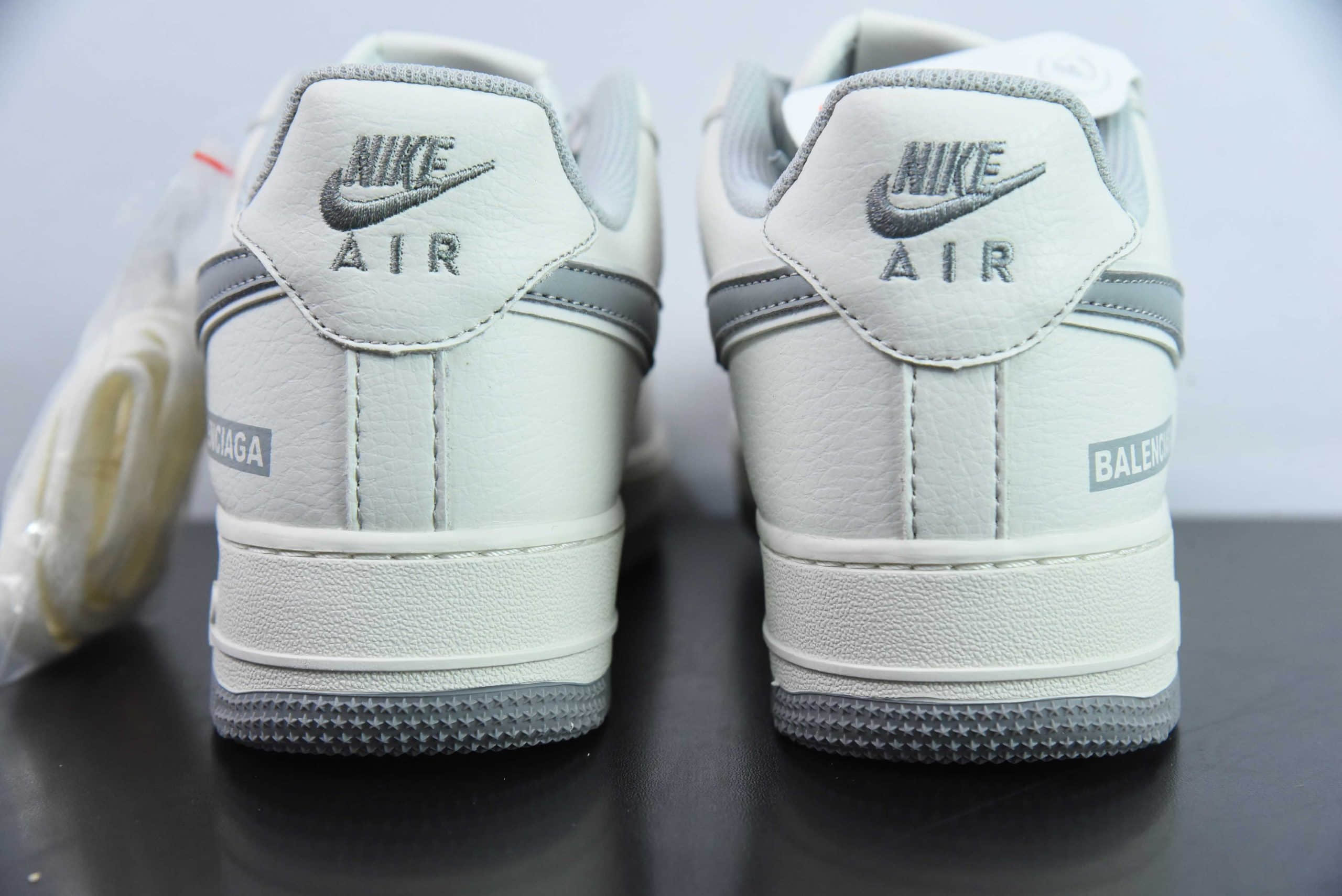 耐克Nike BALENCIAGA x Nk Air Force 1'07 Low 巴黎世家联名三勾米灰空军一号低帮休闲板鞋纯原版本 货号：FR0538-091
