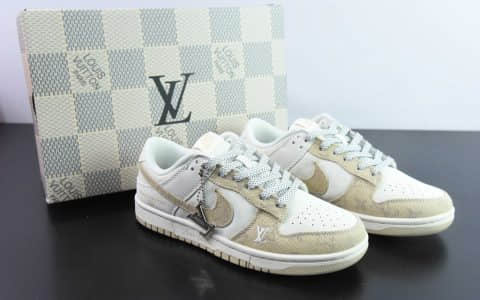 耐克Nike SB Dunk Low LV联名米白勾银边印花周年高端定制SB低帮休闲板鞋纯原版本 货号：XP3802-337