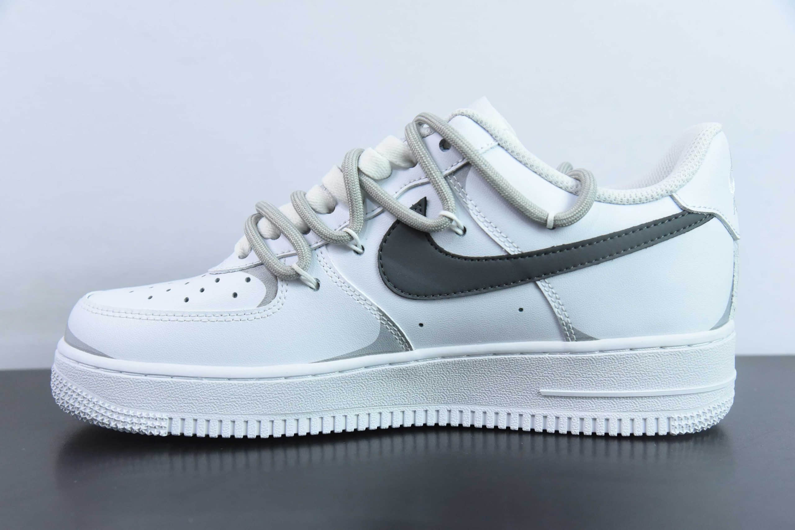 耐克Nike Air Force 1 Low’07 喷绘白灰空军一号绑带低帮休闲板鞋纯原版本 货号：ZH0316-017