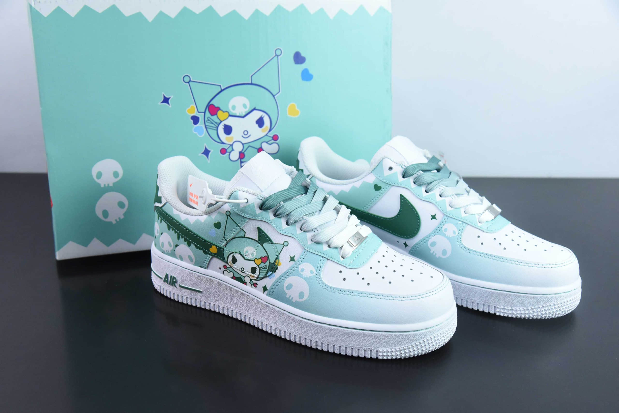 耐克Nike Doraemon×Nike Air Force 1 Low小巫女联名款骷髅头渐变白绿空军一号低帮休闲板鞋纯原版本 货号：CW2288-111