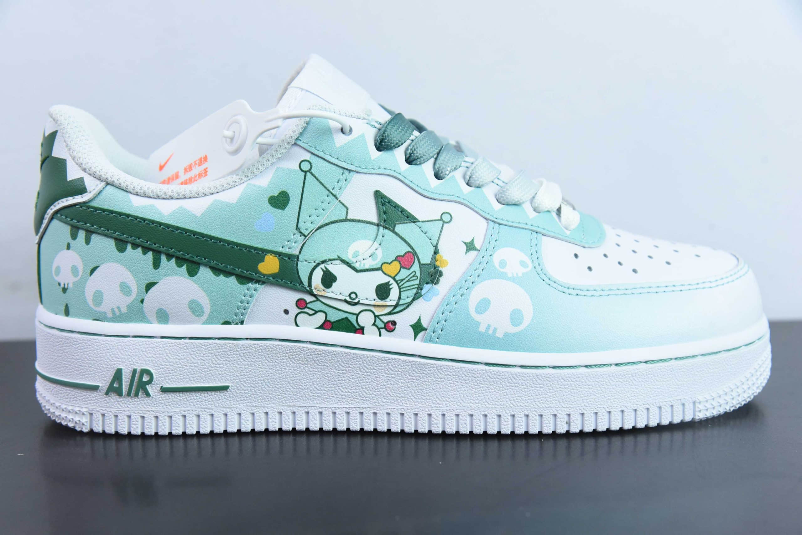 耐克Nike Doraemon×Nike Air Force 1 Low小巫女联名款骷髅头渐变白绿空军一号低帮休闲板鞋纯原版本 货号：CW2288-111