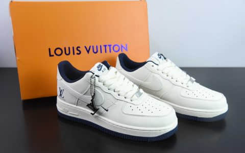 耐克Nike Louis Vuitton x Nike Air Force 1 07 米白午夜蓝LV印花双小钩空军一号低帮休闲板鞋纯原版本 货号：XZ6188-002