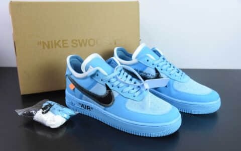 耐克Nike Off White x Nk Air Force 1 Low OW联名透明蓝空军一号低帮休闲板鞋纯原版本 货号：AO4606-400