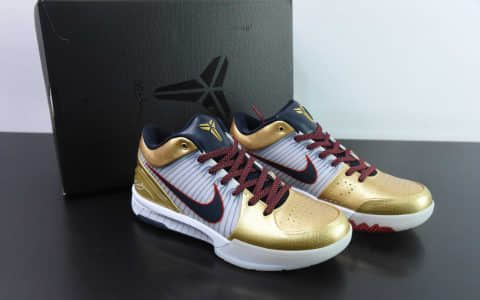科比Kobe Undefeated x Nk Zoom Kobe IV ZK4 科比四代五道杠联名奥运会白黑金男子实战篮球鞋纯原版本 货号：FQ3544-100