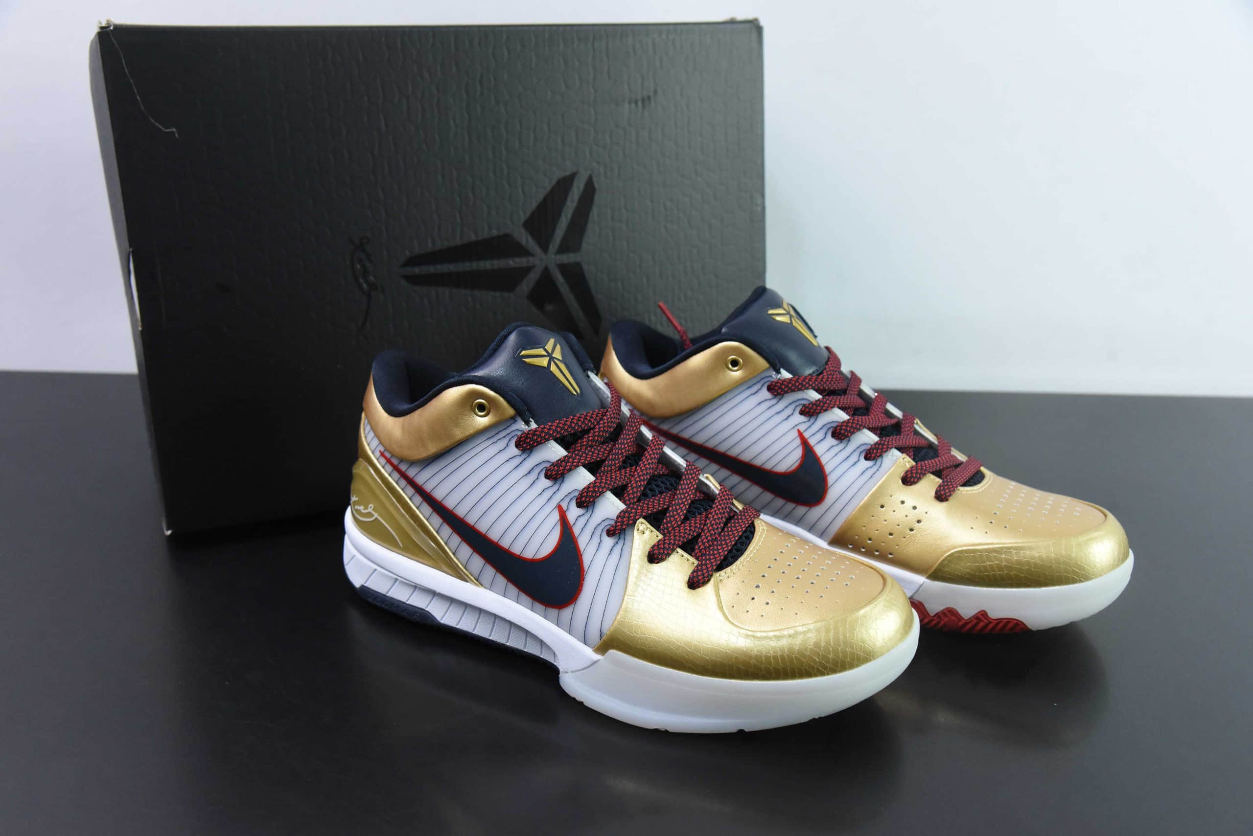 科比Kobe Undefeated x Nk Zoom Kobe IV ZK4 科比四代五道杠联名奥运会白黑金男子实战篮球鞋纯原版本 货号：FQ3544-100 
