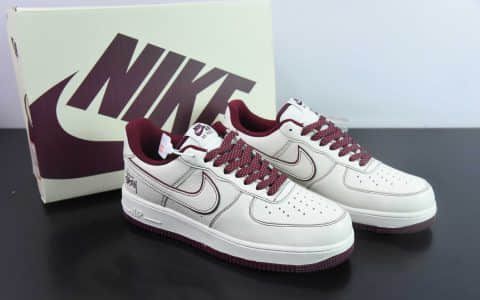耐克Nike Stussyx Nike Air Force 1 Low斯图西联名米酒红反光空军一号低帮休闲板鞋纯原版本 货号：UN1635-555