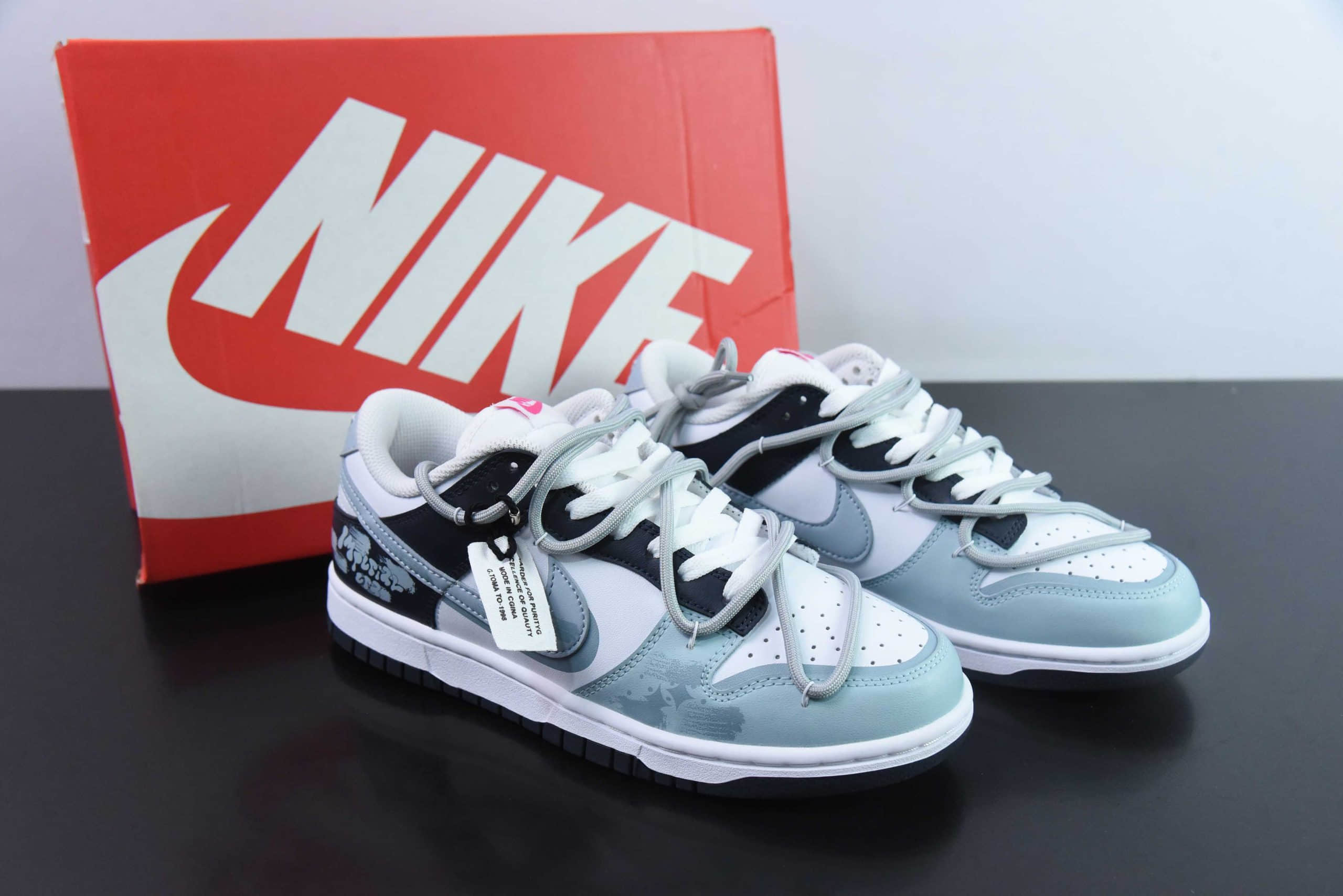 耐克Nike SB Dunk Low泼墨涂鸦灰绿解构SB低帮休闲滑板鞋纯原版本 货号：FB9109-401