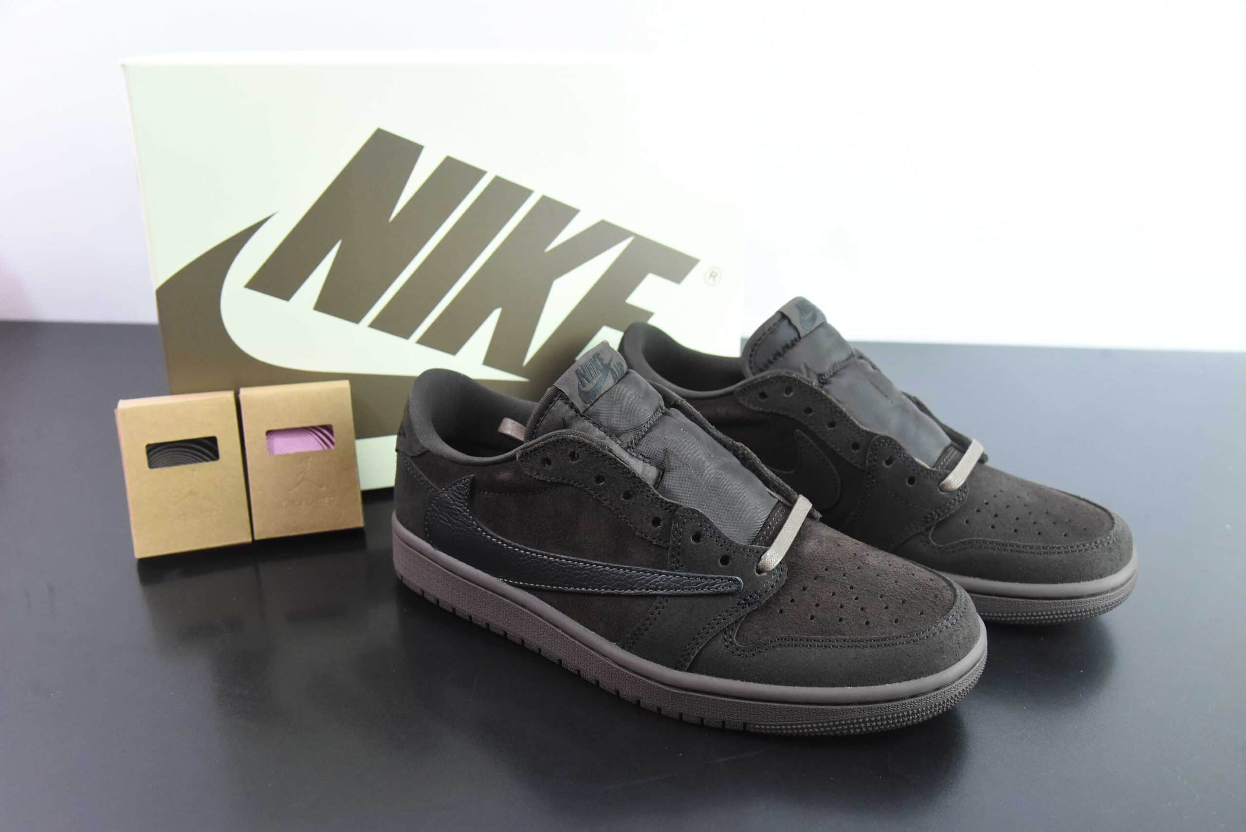 乔丹Air Jordan Travis Scott x Air Jordan 1 Low Velvet BrownTS联名黑棕倒勾低帮休闲篮球鞋纯原版本 货号：DM7866-202 
