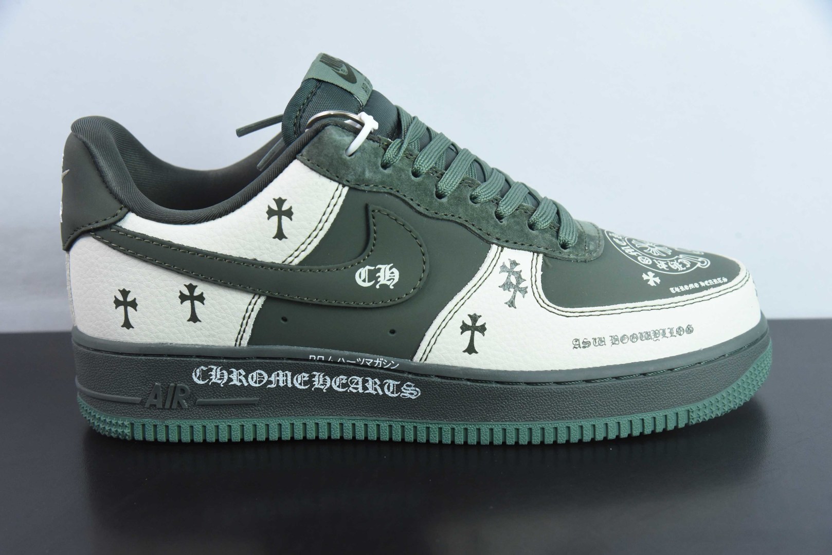 耐克Nike Air Force 1 AF1灰绿克罗心印花定制版空军一号低帮休闲板鞋纯原版本 货号：KK1988-029