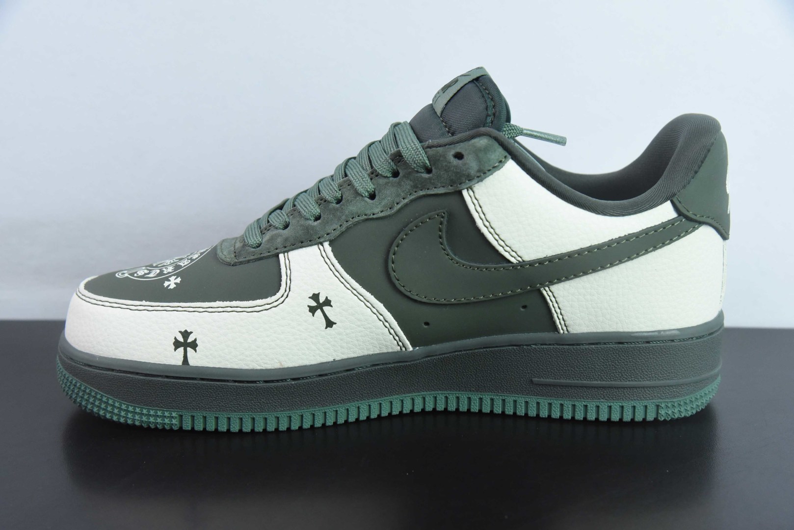 耐克Nike Air Force 1 AF1灰绿克罗心印花定制版空军一号低帮休闲板鞋纯原版本 货号：KK1988-029