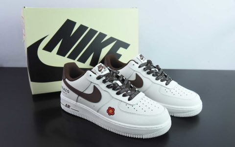 耐克NIke Air Force 1 '07 Low KENZO联名白棕小花空军一号低帮休闲板鞋纯原版本 货号：FC-918833