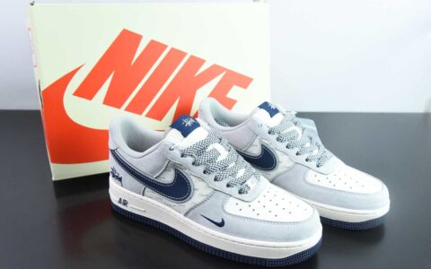 耐克Nike Air Force 1´07 Low 斯图西联名灰蓝英文空军一号低帮百搭休闲运动板鞋纯原版本 货号： XZ3318-088