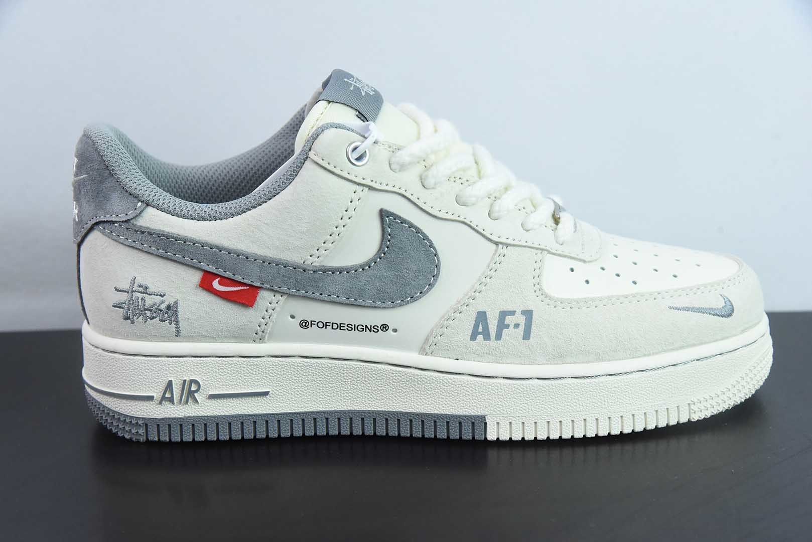 耐克Nike Air Force 1 AF1灰白斯图西刺绣定制版空军一号低帮休闲板鞋纯原版本 货号：SJ6698-024 