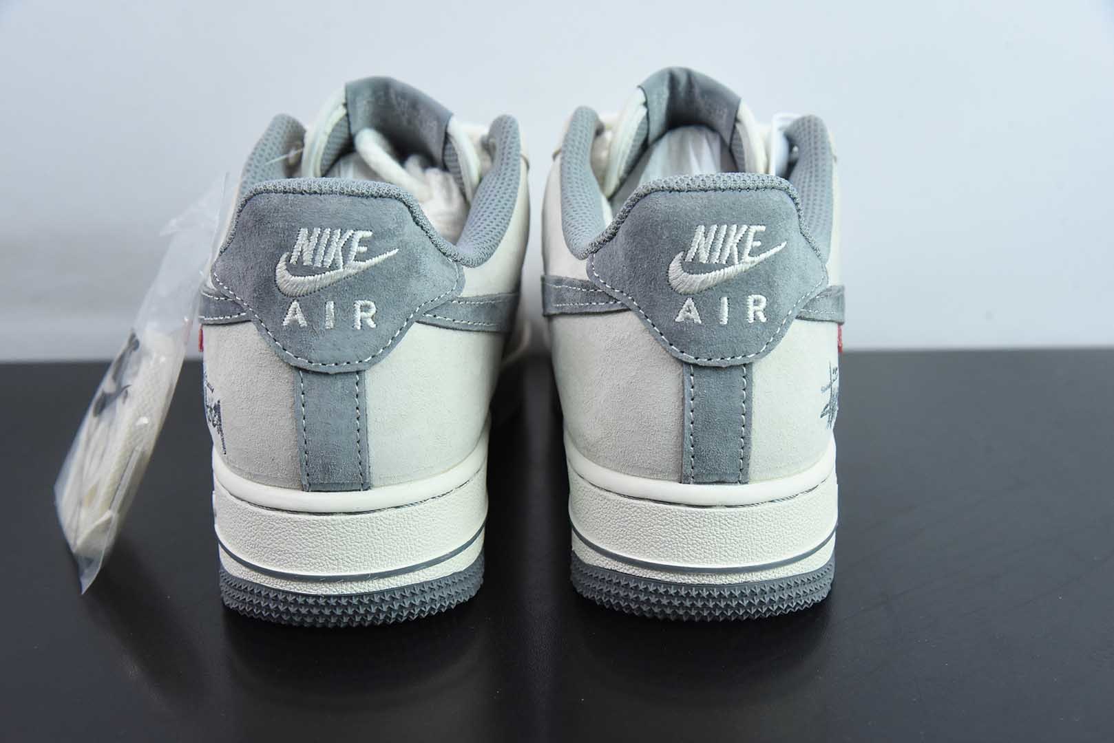 耐克Nike Air Force 1 AF1灰白斯图西刺绣定制版空军一号低帮休闲板鞋纯原版本 货号：SJ6698-024 
