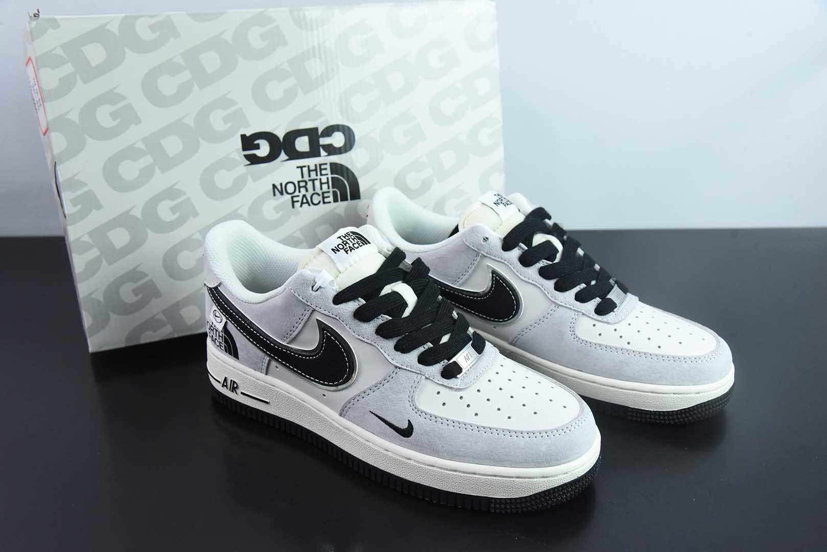 耐克Nike Air Force 1 AF1灰白黑银边北面印花定制版空军一号低帮休闲板鞋纯原版本 货号：XZ6188-916