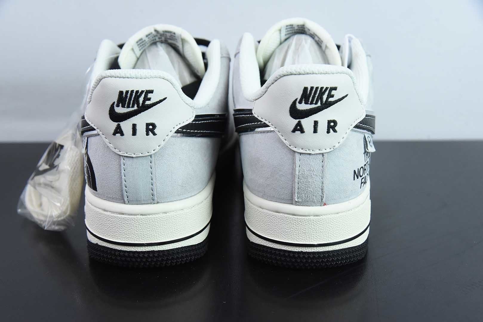 耐克Nike Air Force 1 AF1灰白黑银边北面印花定制版空军一号低帮休闲板鞋纯原版本 货号：XZ6188-916