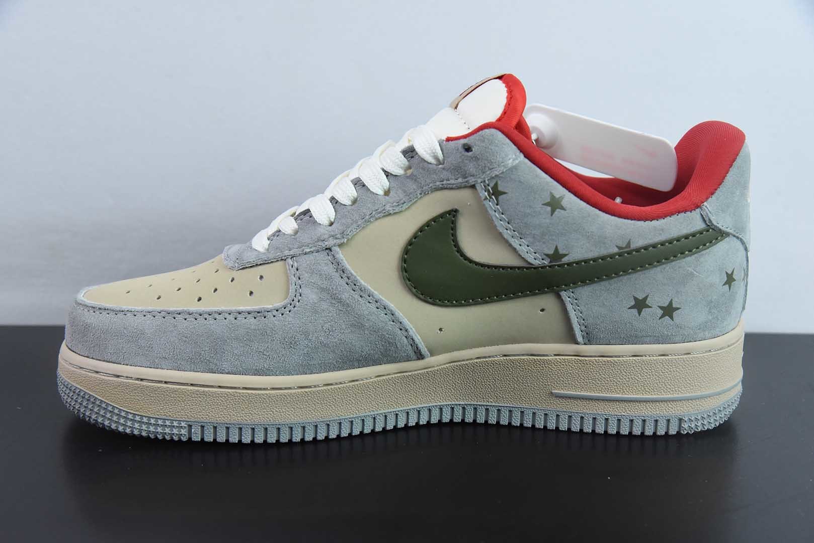 耐克Nike Air Force 1 '07 Low “斯图西联名橄榄绿五角星”空军一号低帮休闲板鞋纯原版本 货号：KK1988-034