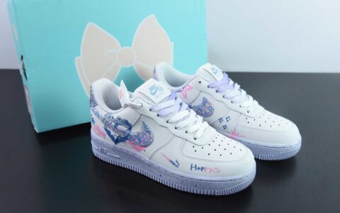 耐克Nike Air Force 1'07 Low Double Hearts 二次元手绘涂鸦粉蓝双心空军一号低帮休闲板鞋纯原版本 货号：CZ0377-002