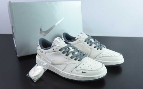 乔丹Travis Scott x Fragment Design x Jordan Air Jordan 1 Low OG SP AJ1 UN联名米白灰底低帮文化休闲板鞋纯原版本 货号：DM7866-018
