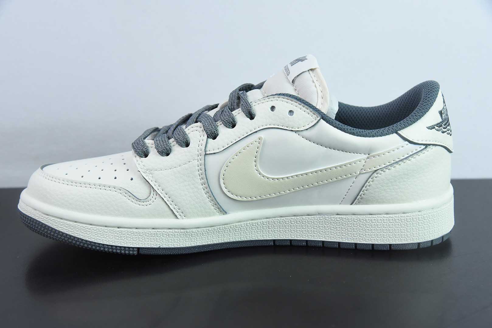 乔丹Travis Scott x Fragment Design x Jordan Air Jordan 1 Low OG SP AJ1 UN联名米白灰底低帮文化休闲板鞋纯原版本 货号：DM7866-018